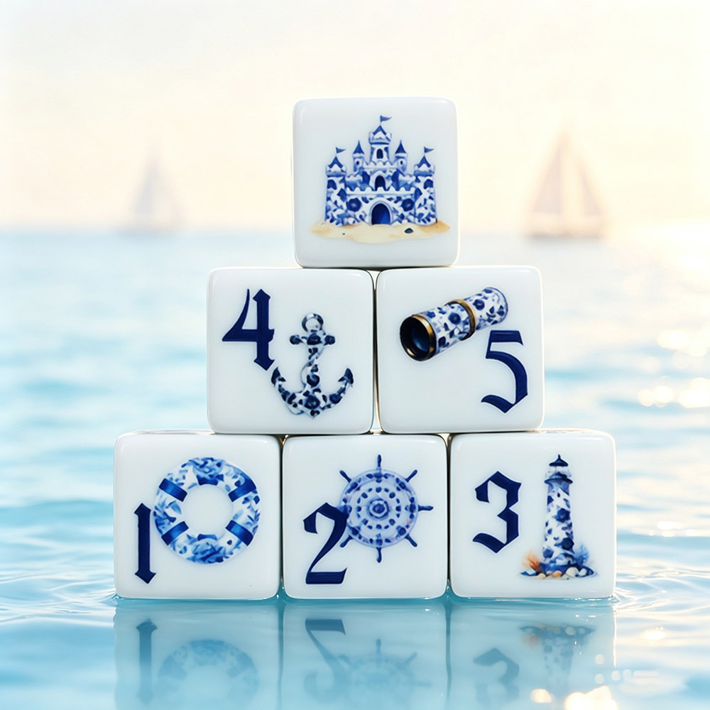 Board Game Arena - 12Pcs Blue Nautical 16MM Printed D6
