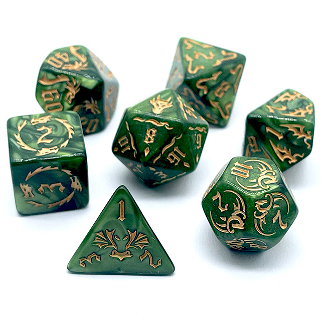7Pcs Green Swirl Acrylic DND D - đánh giá và giá Board Game Arena
